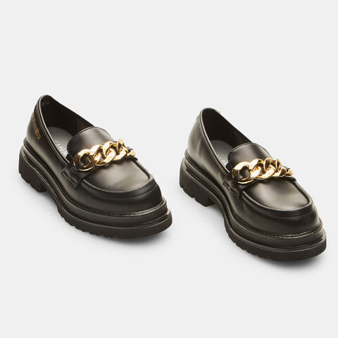 Mocasines de niña efecto piel con cadena, Negro Mocasines de niña efecto piel con cadena, Negro
